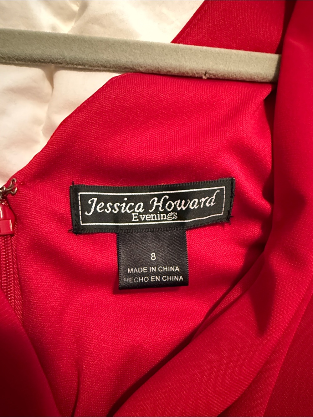 Red V-Neck Evening Dress with Rhinestone Accent - Picture 5 of 5